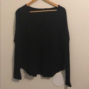 Black v-neck waffle knit shirt